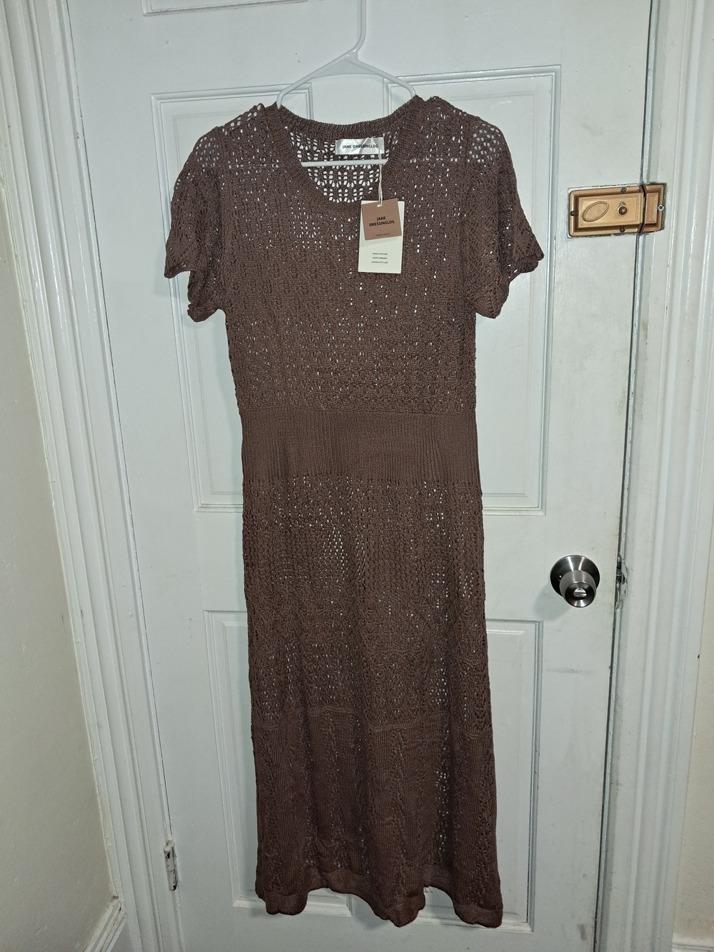 Women’s Brown Crochet Midi Dress - Jane Dressinglog - Picture 5 of 6